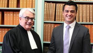 law student and judge in library