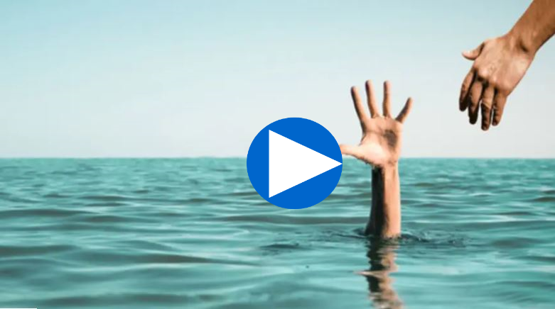 Person drowning with hand up